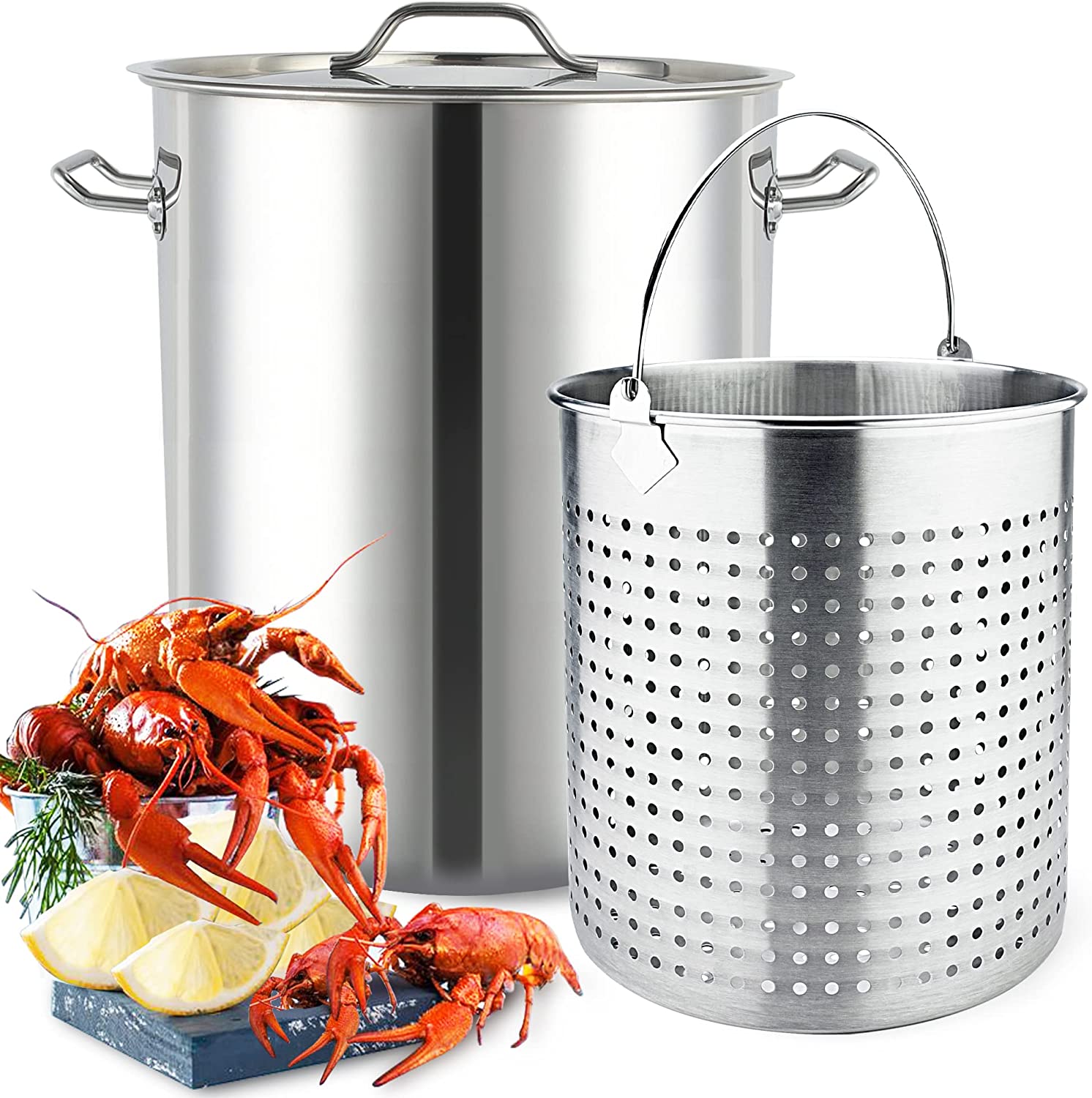 64QT Stainless Steel Crab Seafood Boil Pot with Basket, Stock Pot with