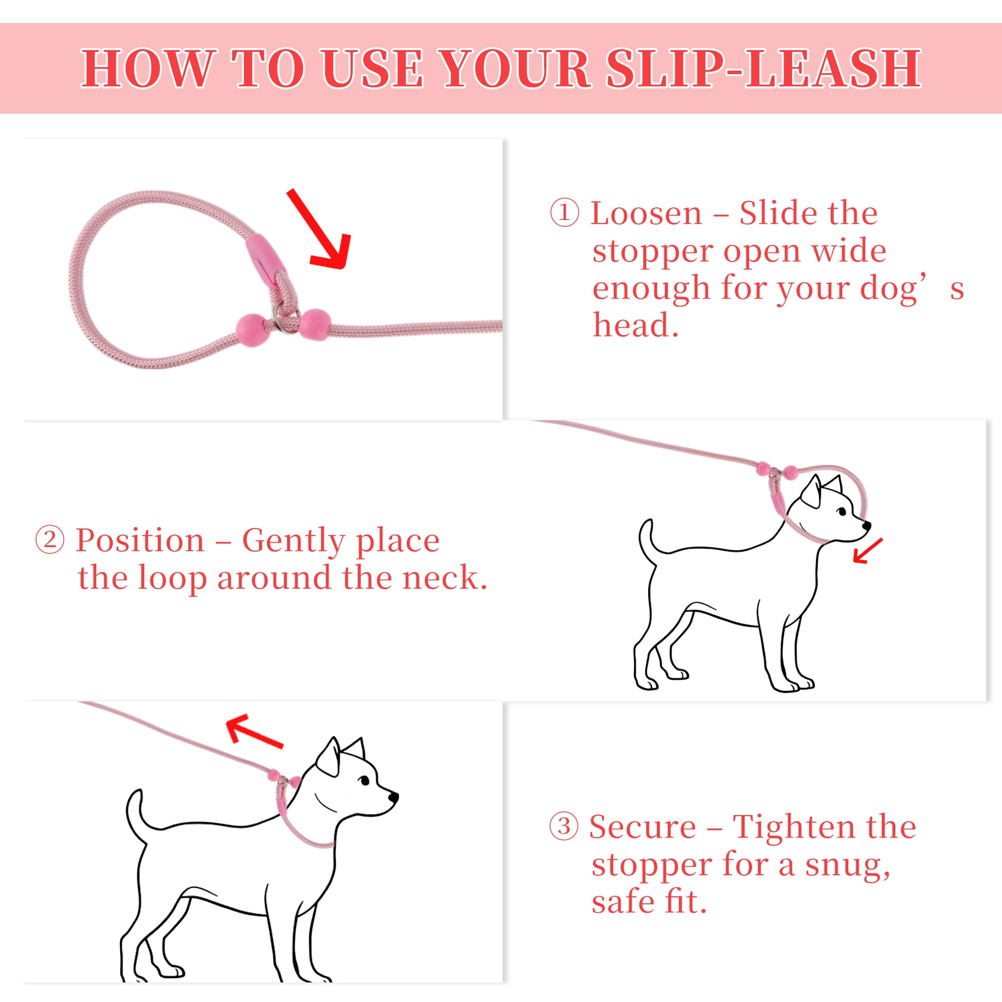 Unique Bargains Slip Leash for Dogs No Pull Heavy Duty Training Leash Medium Pink 5ft