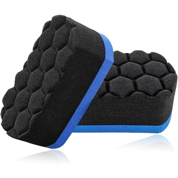 2 PCS Tire Waxing Applicator Pad, Easy Grip Hex Logic Tire Shine Dressing Applicator Sponge, Universal Automotive Tire Polishing Sponge Pads, Detailing Car Accessories (Blue)