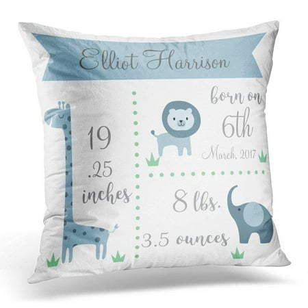 - ARTJIA Nursery Cute Jungle Animals Baby Announcement Room Pillowcase Cover 18x18 inch