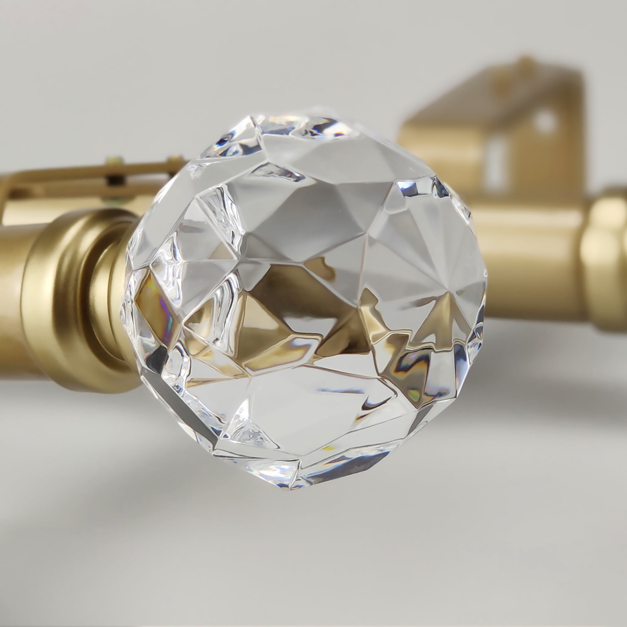 SKYPLUS LIVING 1-1/8 in Single Window Curtain Rod with Crystal Finial Set,Adjustable72-144'' in,Gold