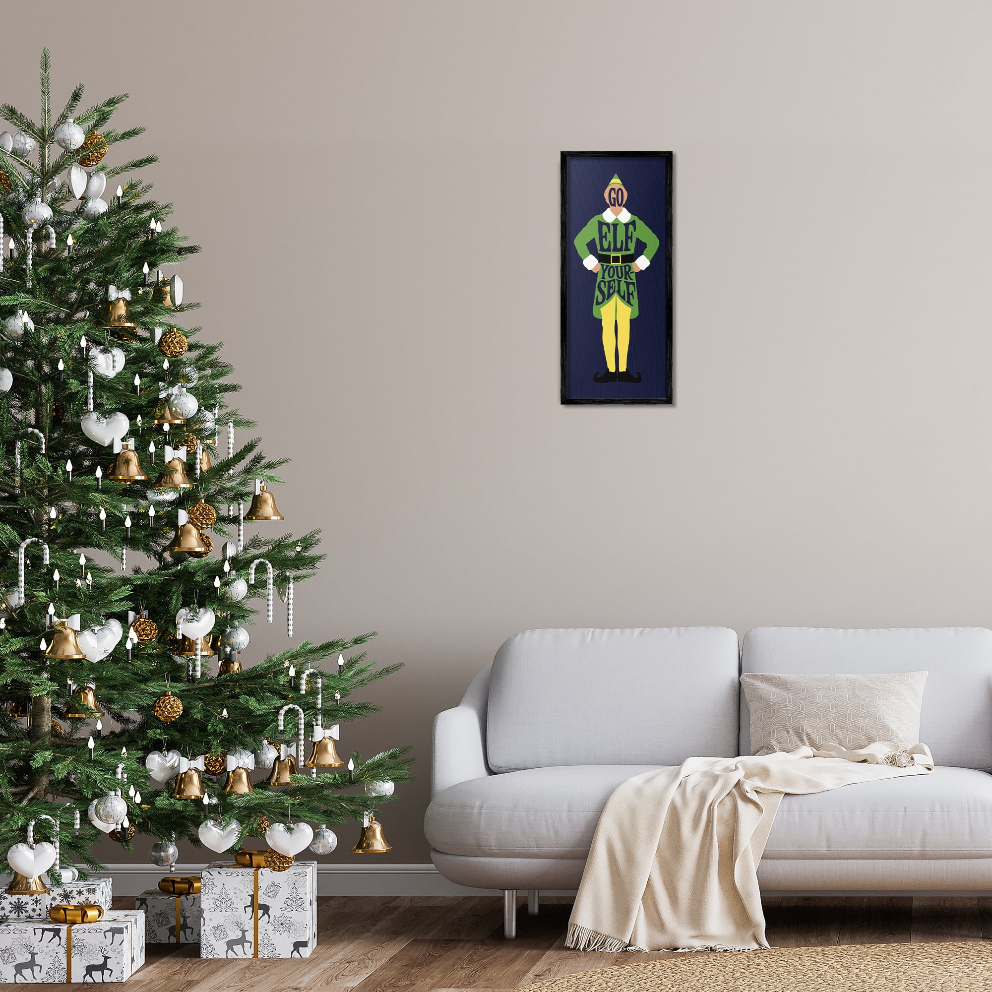 Stupell Industries Sassy Go Elf Yourself Holiday Painting Black Framed Art Prints Wall Art, 10 x 24