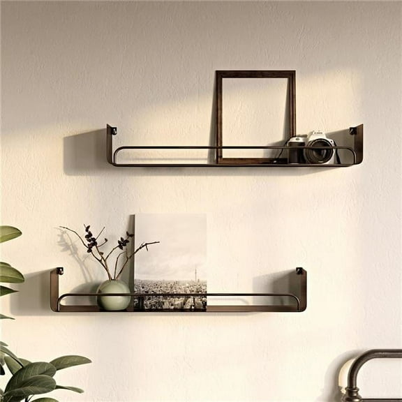 5.5 x 34 x 5.5 in. Syler Modern Wall Shelf, Black - Set of 2