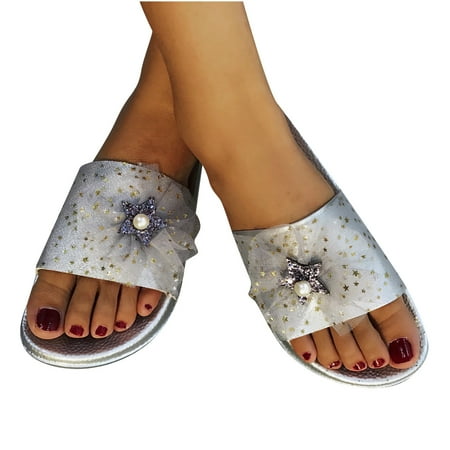 

Babysbule Women s Slippers Clearance Fashion Women Casual Lace Glossy Sequins Flat Sandals Shoes Flip Flop