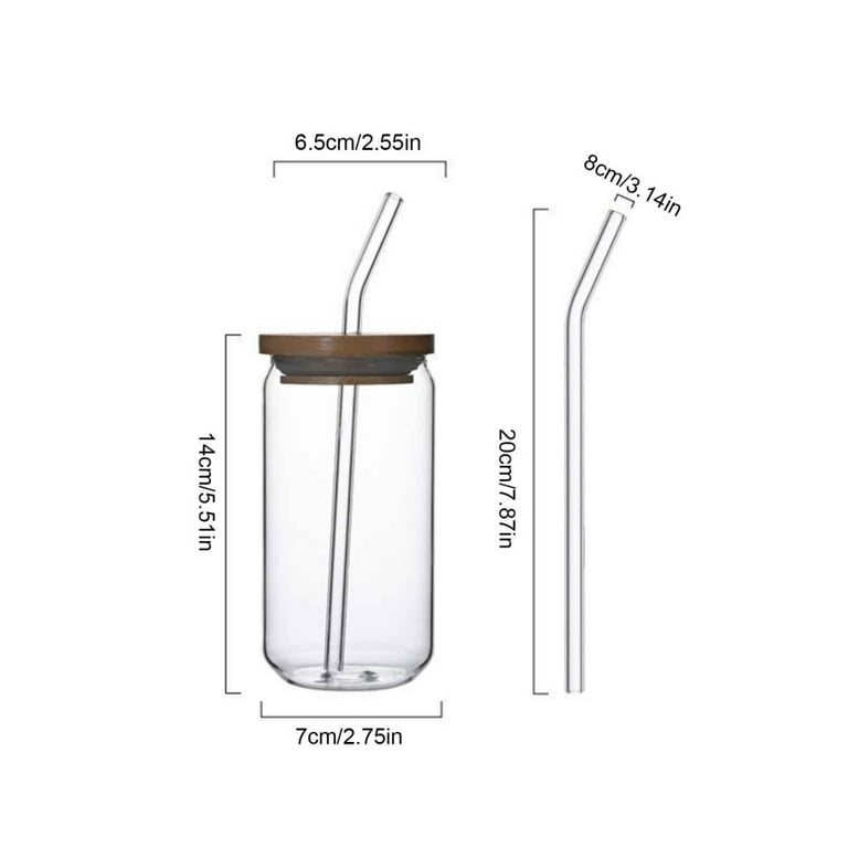 LotFancy 6Pcs Glass Cups with Bamboo Lids and Glass Straw, 16oz Can Shaped  Drinking Glasses 