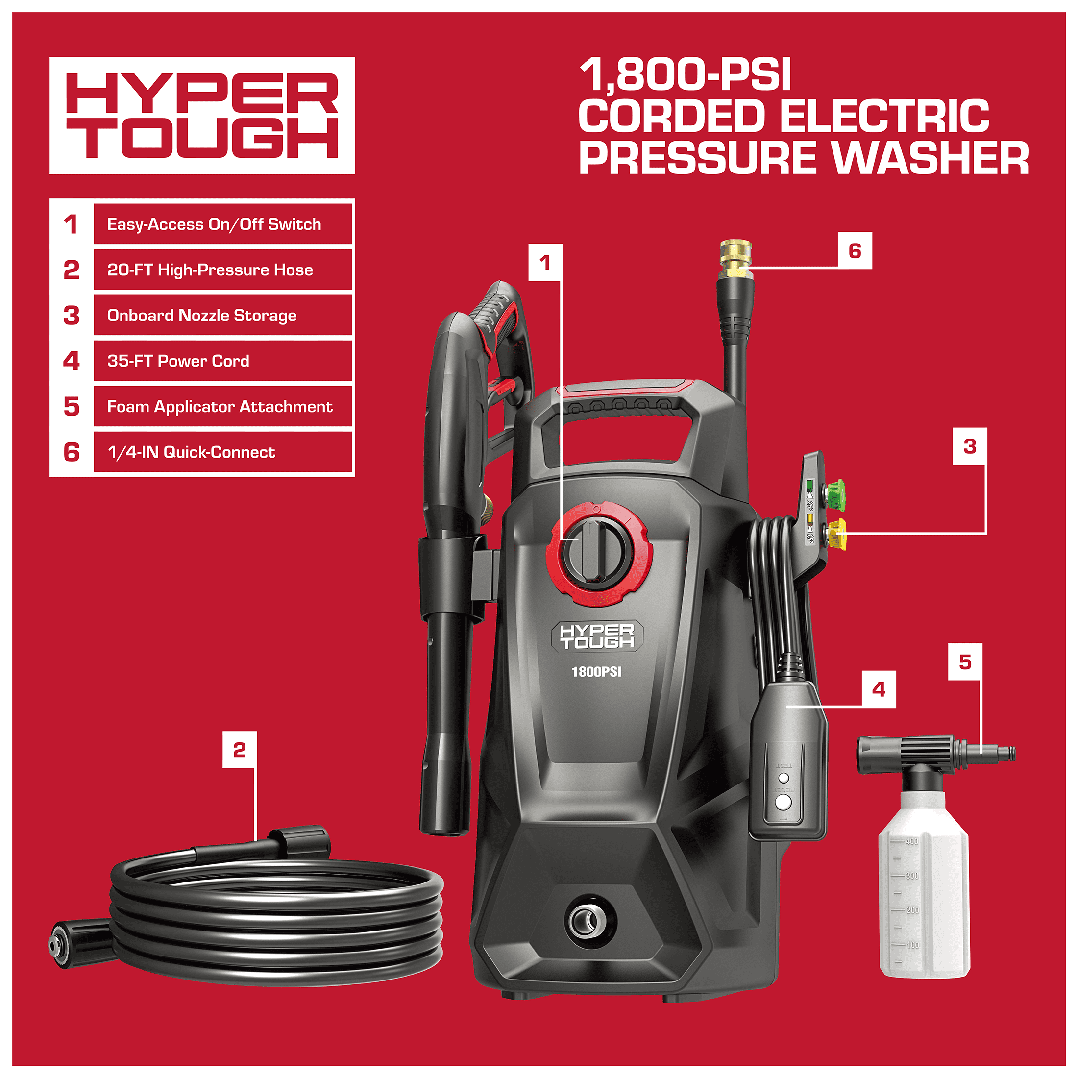 Hyper Tough 1800 PSI 1.2 GPW 120V Electric Powered Pressure Washer
