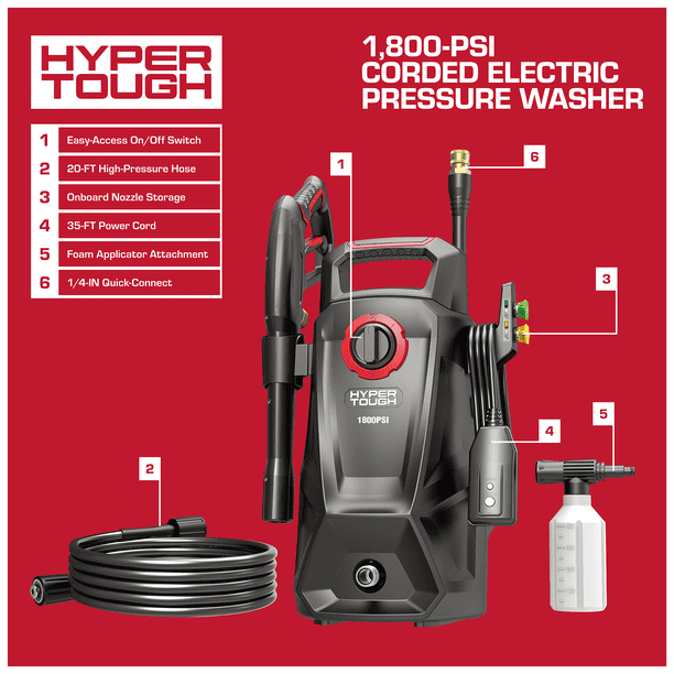Hyper Tough 1800 PSI 1.2 GPW 120V Electric Powered Pressure Washer