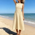 thumbnail image 5 of Gamivast Linen Wedding Guest Dresses for Women Flattering High Neck Sleeveless Midi Dress Striped Pattern Elegant Dresses Fitted Waist A-Line Party formal, 5 of 6