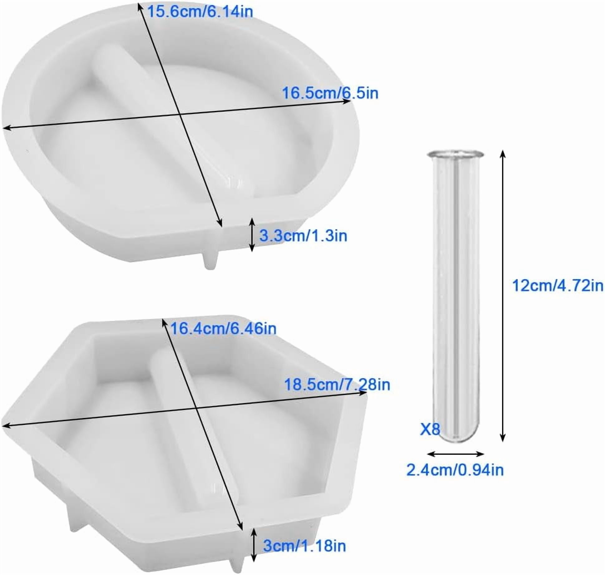 Large Resin Silicone Molds, lyfLux 2 pcs Silicone Vase Molds for Epoxy Resin, Hexagonal and Semicircular Planters with 8 Tubes, for Flower Preservation, Hydroponics, Wedding, Valentine's Day