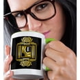 thumbnail image 2 of 3drose, Art Deco Monogram Letter R- Gold Effect and White on Black Background, 11oz Two-tone Green Mug, 2 of 6