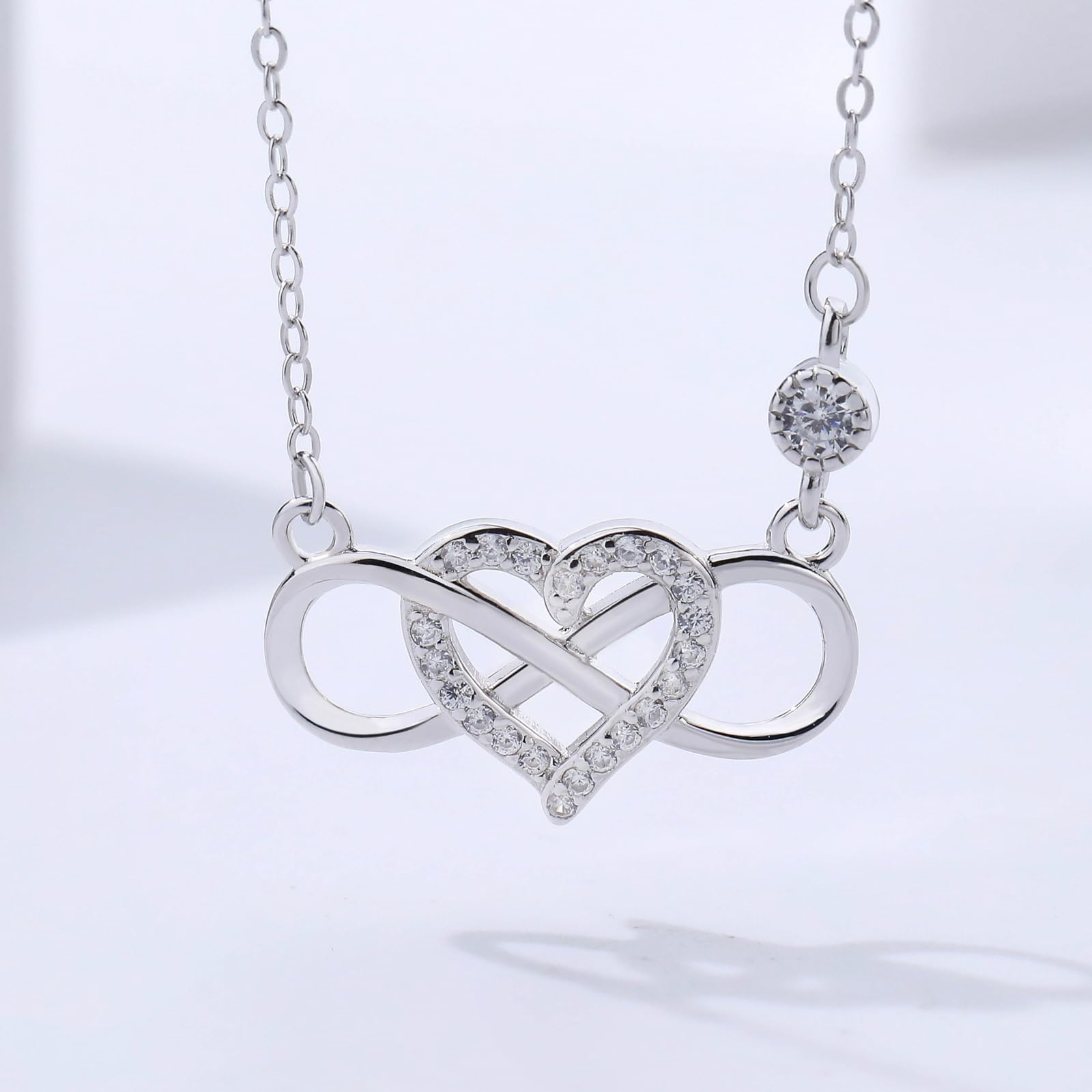 SFTING Infinity Heart Pendant Necklace 925 Sterling Silver Cubic Zirconia Jewelry Gift for Women