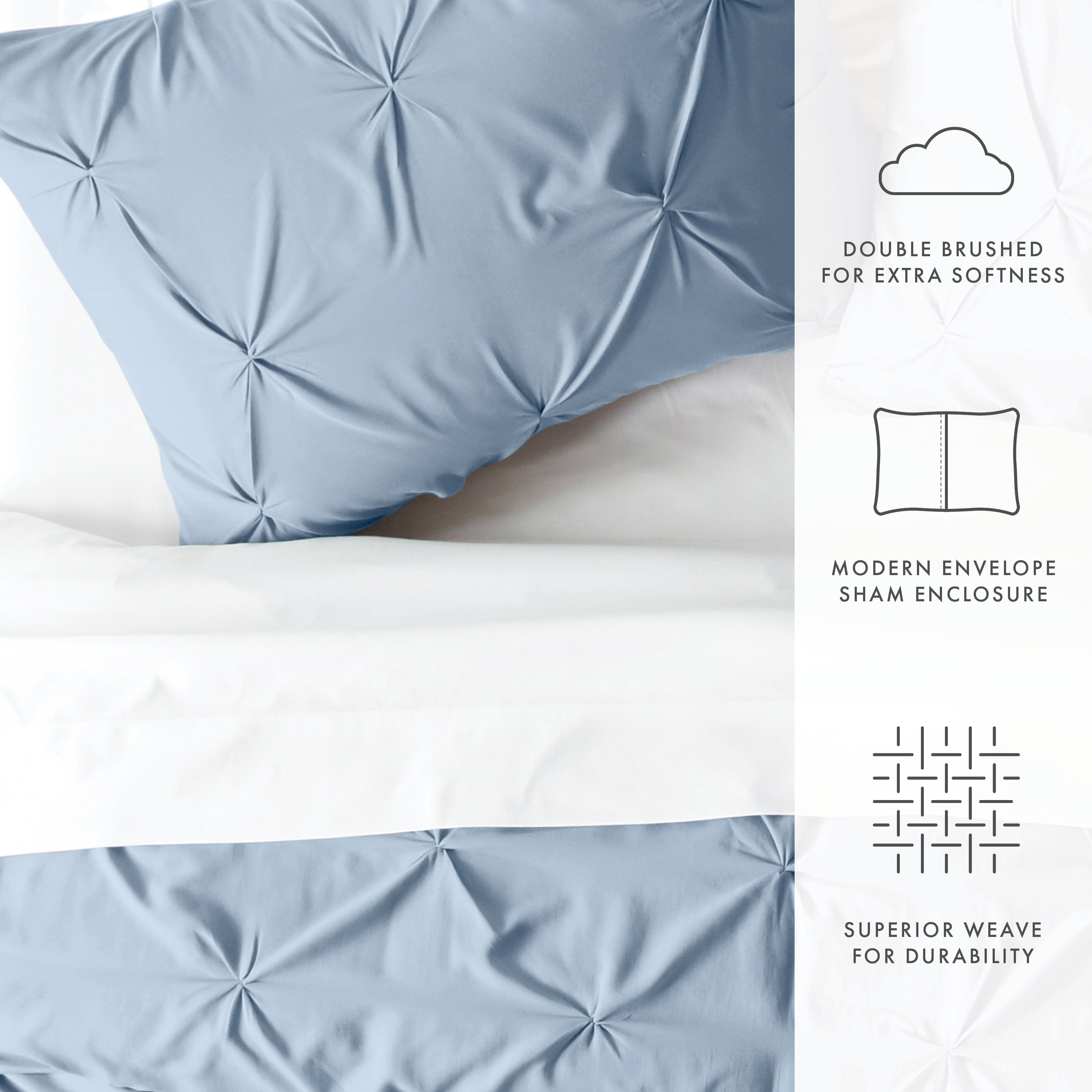 Noble Linens Light Blue Pinch Pleat 3-Piece Duvet Cover Set, King/Cal King