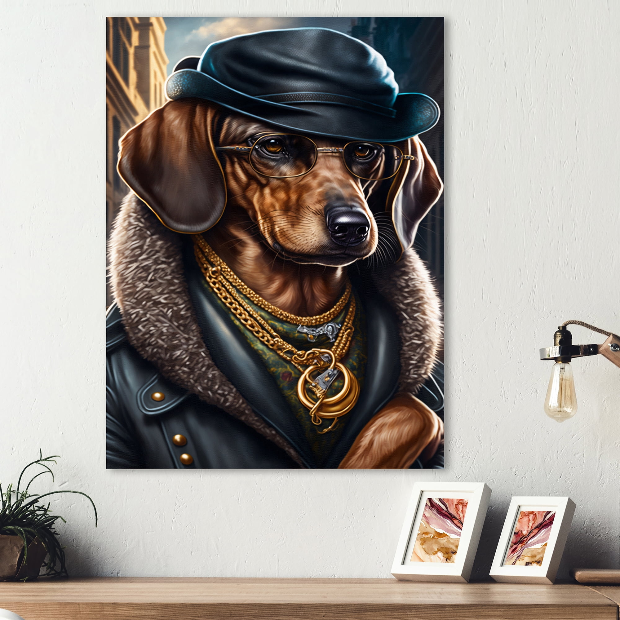 Designart Dachshund Gangster In NYC II Canvas Wall Art