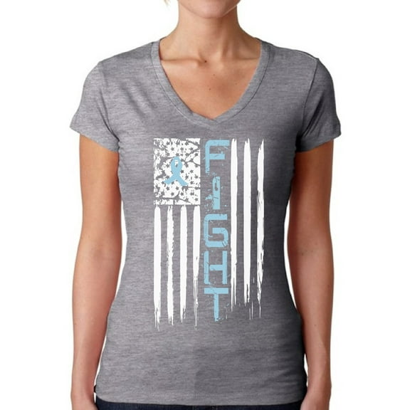 Awkward Styles Women's Prostate Cancer Distressed American Flag V-neck T-shirt Fight Blue Ribbon