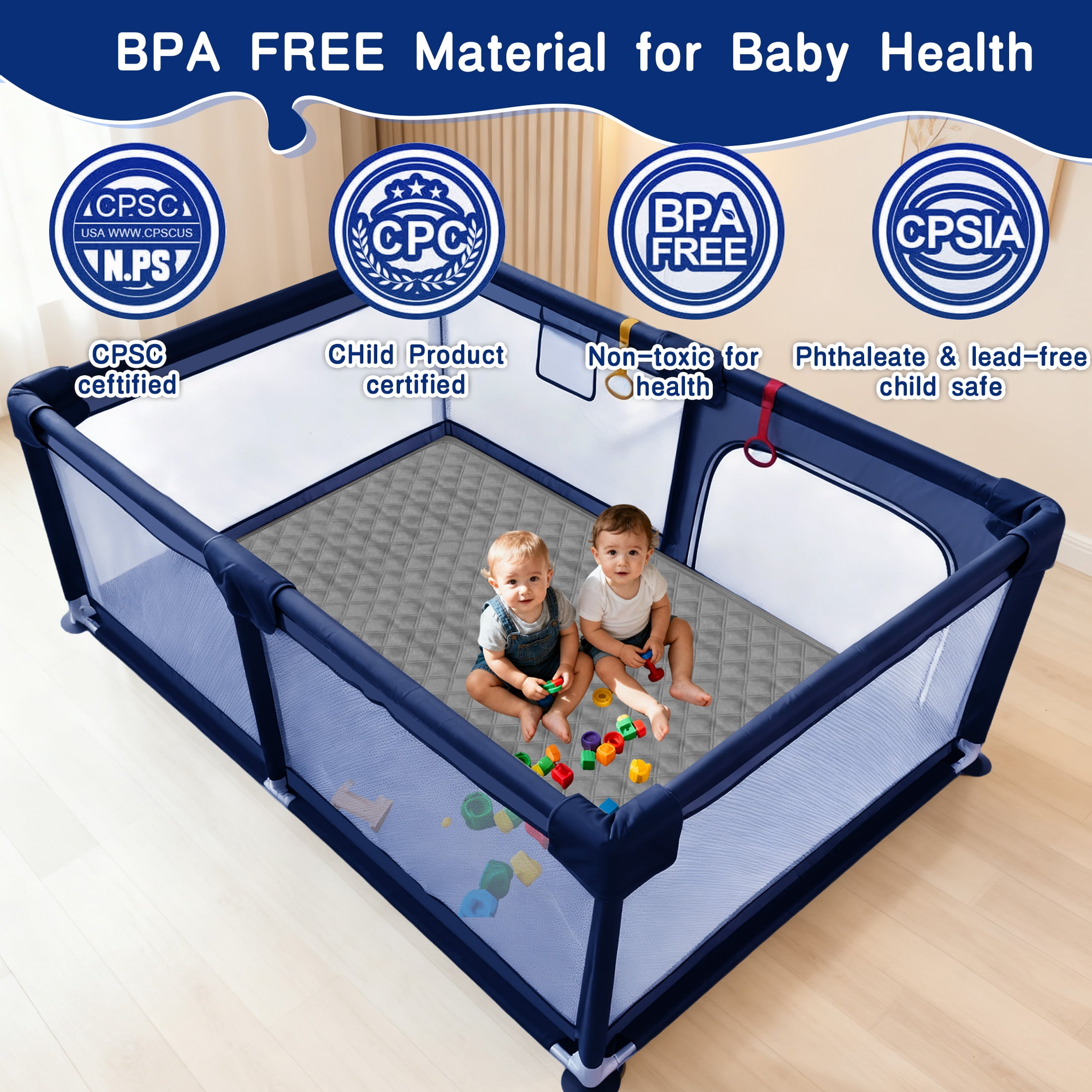HioHa Large Baby Playpen with Mat | Premium Spacious Play Yard (71“), Sturdy Steel Frame & See-Through Mesh for Safety | Easy Fold, Portable for Indoor Outdoor Use