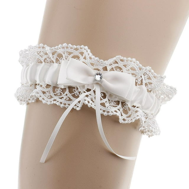 Liga de encaje nupcial Colcomx Boda Novia Beige Flor Crystal Bowknot Blanco