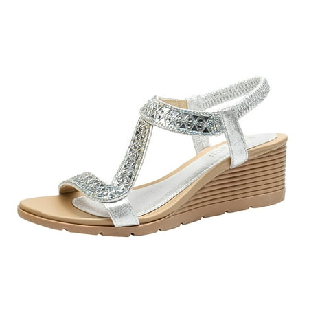 

Women Wedge Strap Sandals Summer Boho Shoes Comfortable Open Toe Elastic Ankle Strap Sandals Roman Sandals