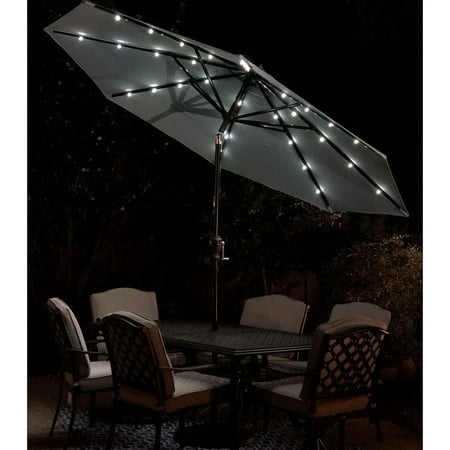 Sun Ray - 9' Round Solar Lighted Umbrella - Taupe