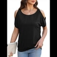 thumbnail image 1 of Camisetas Holgadas de Verano con Cuello Redondo, Informales y A , con Hombros Descubiertos, Grandes para Mujer. Negro XL, 1 of 8