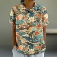 thumbnail image 2 of Linen Tops for Women Summer Collared Short Sleeve Tops Pullover Sweater Blouses Floral Printed Tunic Blouses Baggy Boho Dressy Shirts Going Out Beach Holiday Outfits 2025, 2 of 5