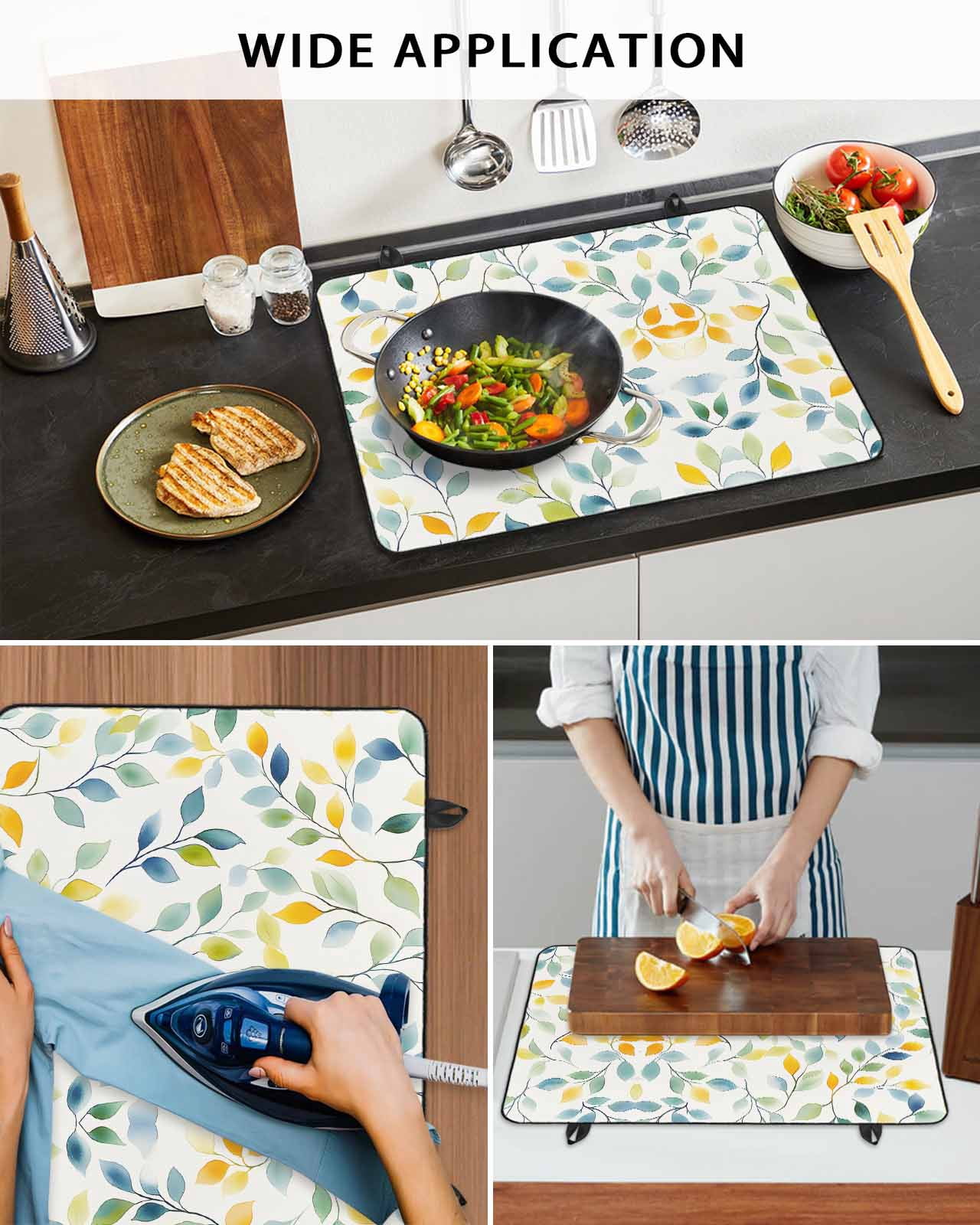 nqOlkjepod Large Induction Cooktop Protector Mat 24"x21", Eucalyptus Leaf Stove Top Covers for Electric Stove, Country Watercolor Botanical Plants Stove Burner Cover Mats, Glass Top Stove Cover