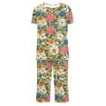 thumbnail image 4 of CAZOFW Pajamas for Women,2 Piece Floral Short Sleeve Top,Capri Pant,Lounge Sleepwear Sizes S-3X, 4 of 6