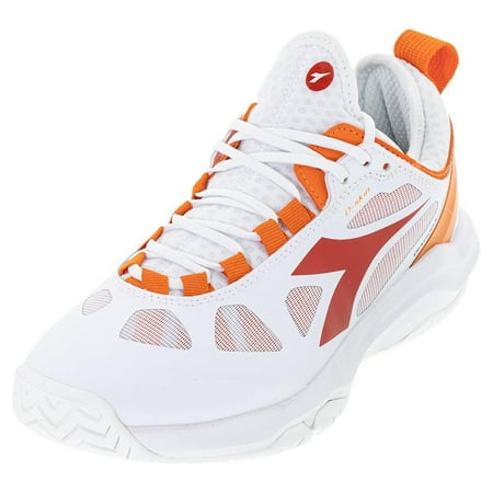 Diadora Women`s Speed Blushield Fly 3 Plus AG Tennis Shoes White and Fiery Red ( 6.5 )
