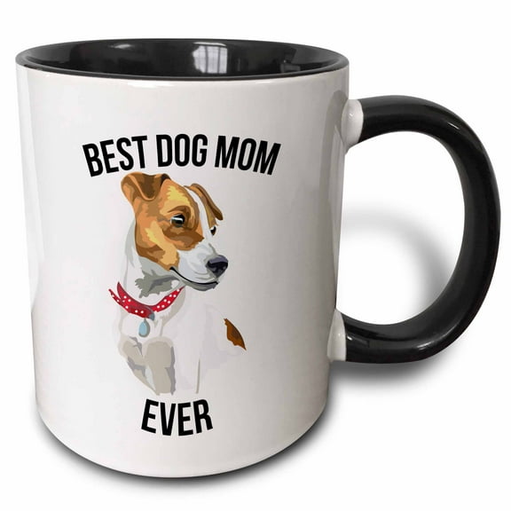 3drose, Best Jack Russell Terrier Dog Mom Ever, 15oz Two-tone Black Mug