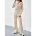 thumbnail image 2 of Womens Knit Pajama Sets V-Neck 2 Piece Outfits Casual Matching Lounge Set Long Sleeve Sweater Tops and Pants  M, 2 of 8