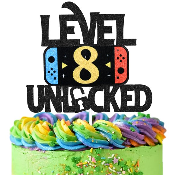 Decoración Para Tarta De Cumpleaños Con Juego Desbloqueado De Nivel 8, Videojuego Para Niño De 8º Cumpleaños, Suministros Para Tartas De Fiesta, Decoración De Fiesta Ganadora De Nivel De Juego