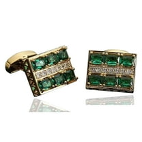 3.00CT Princess Cut Green Emerald 925 Silver Men's Wedding Cufflinks In 14k Yellow Gold Plated