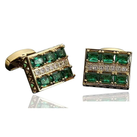 3.00CT Princess Cut Green Emerald 925 Silver Men's Wedding Cufflinks In 14k Yellow Gold Plated