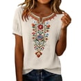 thumbnail image 5 of PBFRDSJ Floral Embroidered Tops For Women V Neck Half Sleeve Boho Summer Tops Peasant Loose Cotton Tee Shirts, 5 of 7