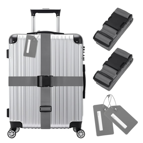 Uxcell 2-Sets Luggage Straps TSA Approved, Luggage Straps Suitcase Tags Set Adjustable Suitcase Belt [Gray]