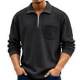 thumbnail image 2 of Dwelliawo Quarter Zip Pullover Men Waffle Corduroy Long Sleeve Pullover Tops Lightweight Collared Sweatshirt Spring Autumn Quarter Zip Sweatshirts Black L, 2 of 6