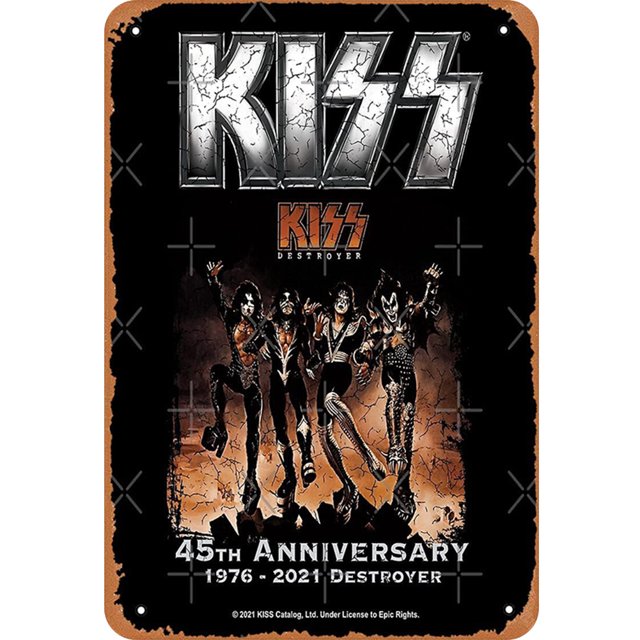 Placa Metal Vintage KISS Band Pintura Hierro Rectangular Arte La Pared 20x30 Cm