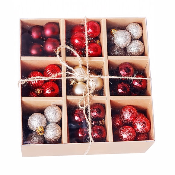 Bewildely 99 Uds. Adornos de bolas de árbol de Navidad 3cm adornos de bolas de plástico caja de regalo combinación accesorios de decoración de fiesta Kits de decoración para fiestas Rojo Bewildely HA8972-03B