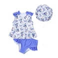 thumbnail image 2 of hengsof Toddler Girl Summer Swimsuit Children's Sweet Bow Shoulder Strap Printed Ruffle Beach Swimsuit Swim Trunks Hat Three Piece Set, 2 of 8