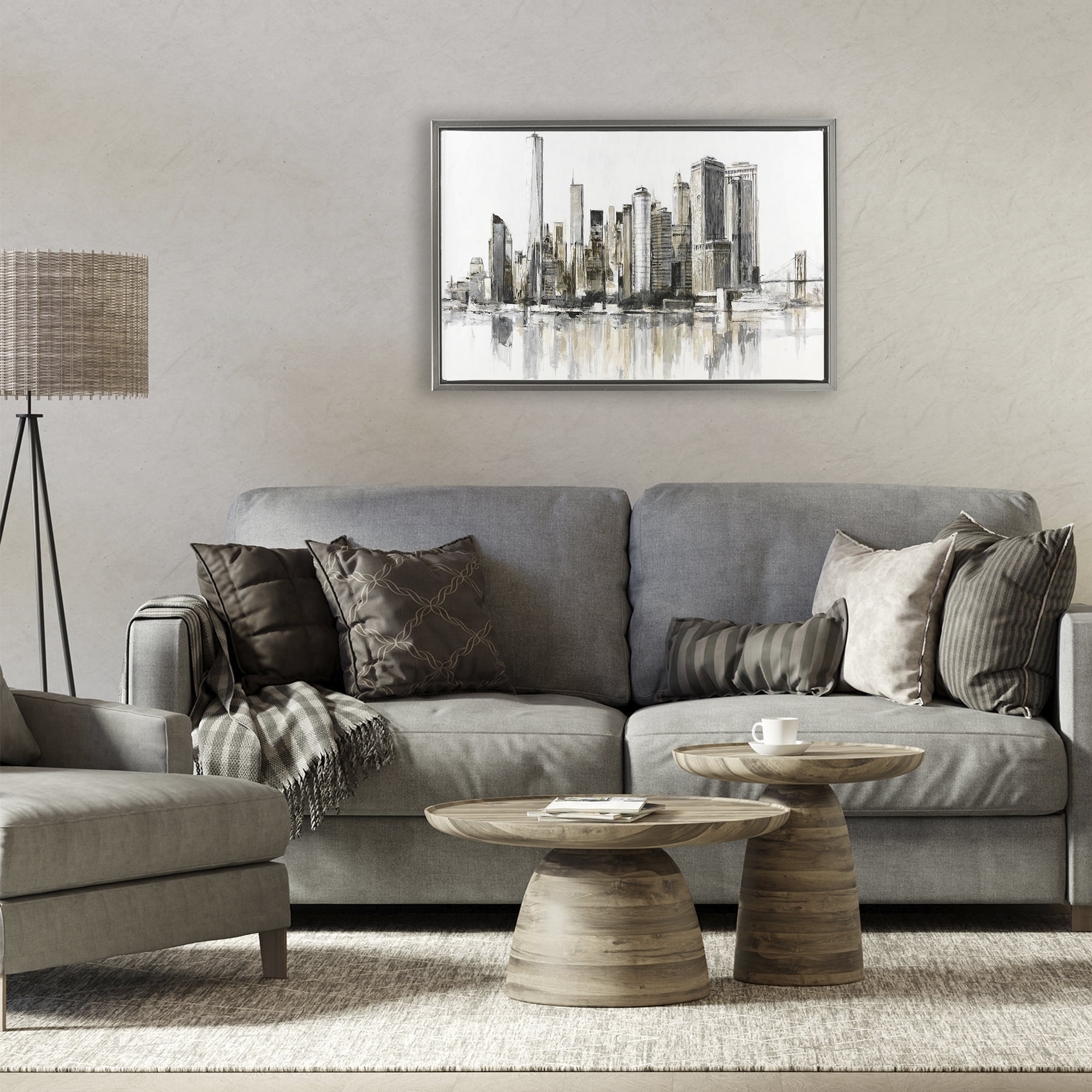 Stupell Industries Urban Skyline Reflection Gray Framed Floater Canvas Wall Art, design by Lorenzo Collective