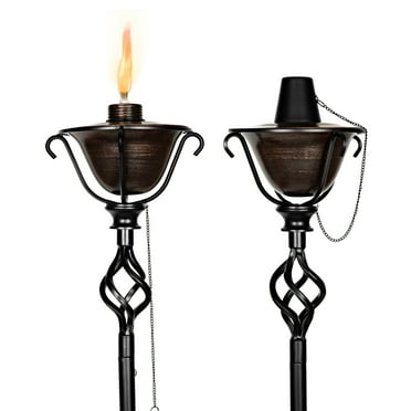 BirdRock Home 2-Pack Outdoor Wide Conical Torches - Tabletop Stand - Distressed Bronze