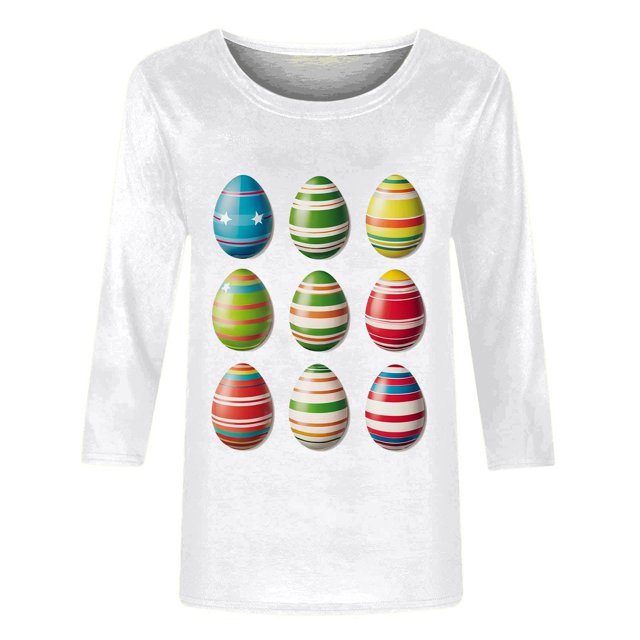 Outfmvch Chemises de Pâques pour Femmes, Blouses & Hauts, Hauts à Manches 3/4 pour Femmes, T-Shirts Graphiques, T-Shirt à Col Rond Imprimé Carnaval à la Mode, Chandails en Molleton à Col Rond pour Femmes Rose Vif 1 TG