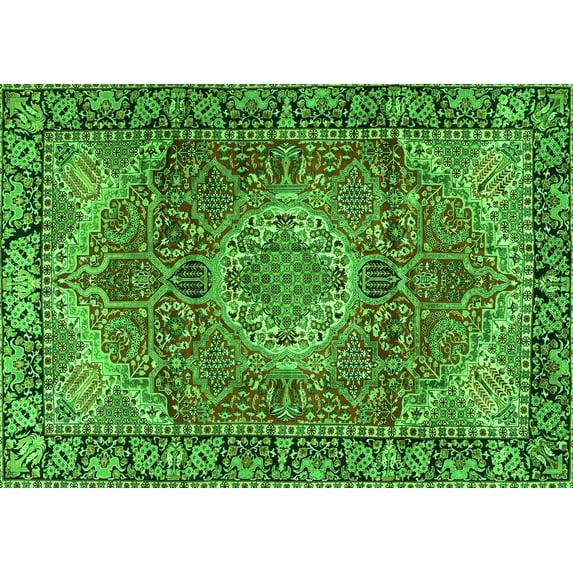 Ahgly Company Indoor Rectangle Medallion Green Traditional Area Rugs, 7' x 9'