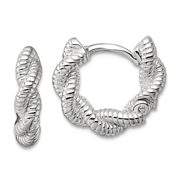 925 Sterling Silver Polish Textured Twisted Hinged Round Hoop Earrings 11.3x14.35mm Wide 3.5mm Thick Hoop Earring for Wo