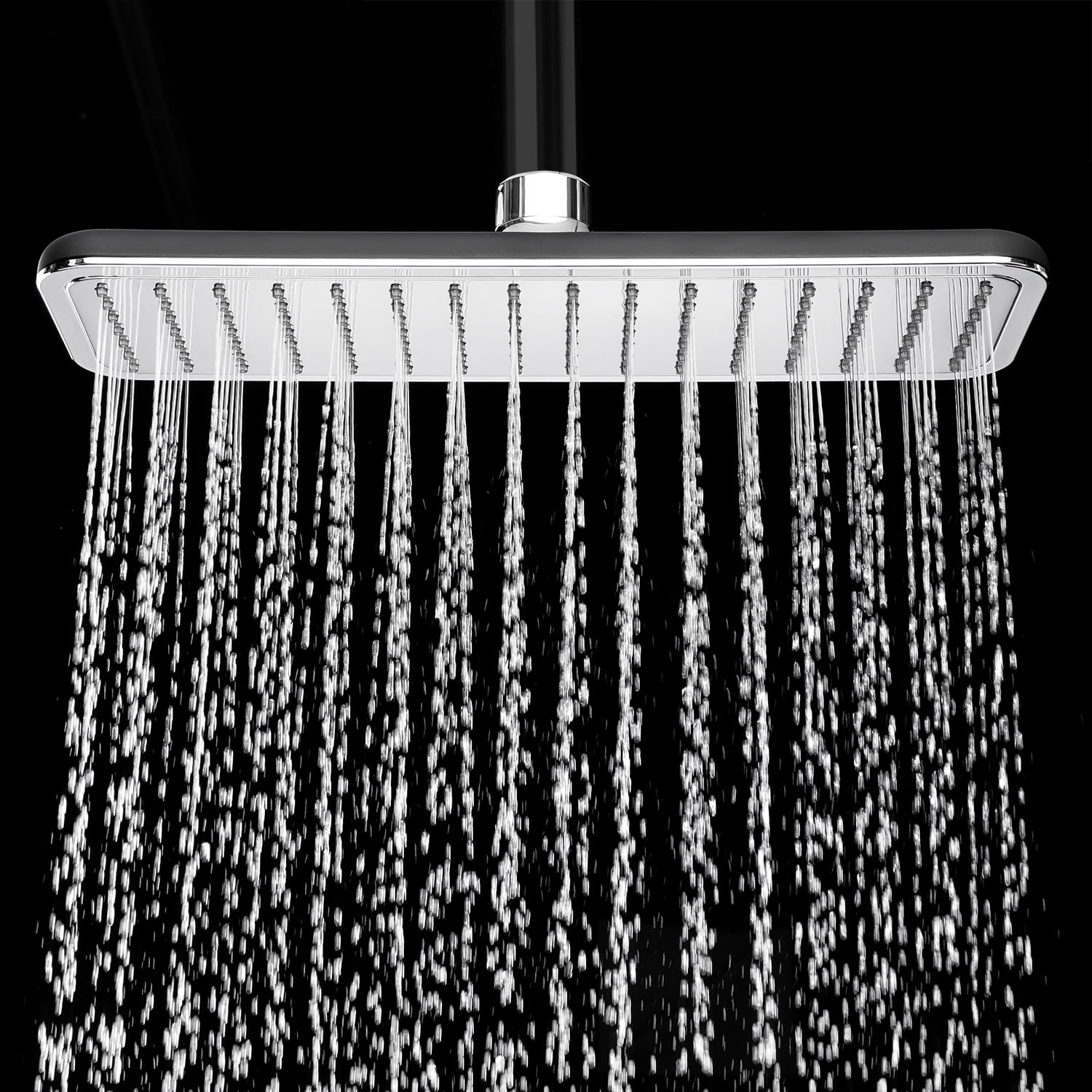 1Spray 14.6 in. Single Wall Mount Fixed Rain Shower Head in Black