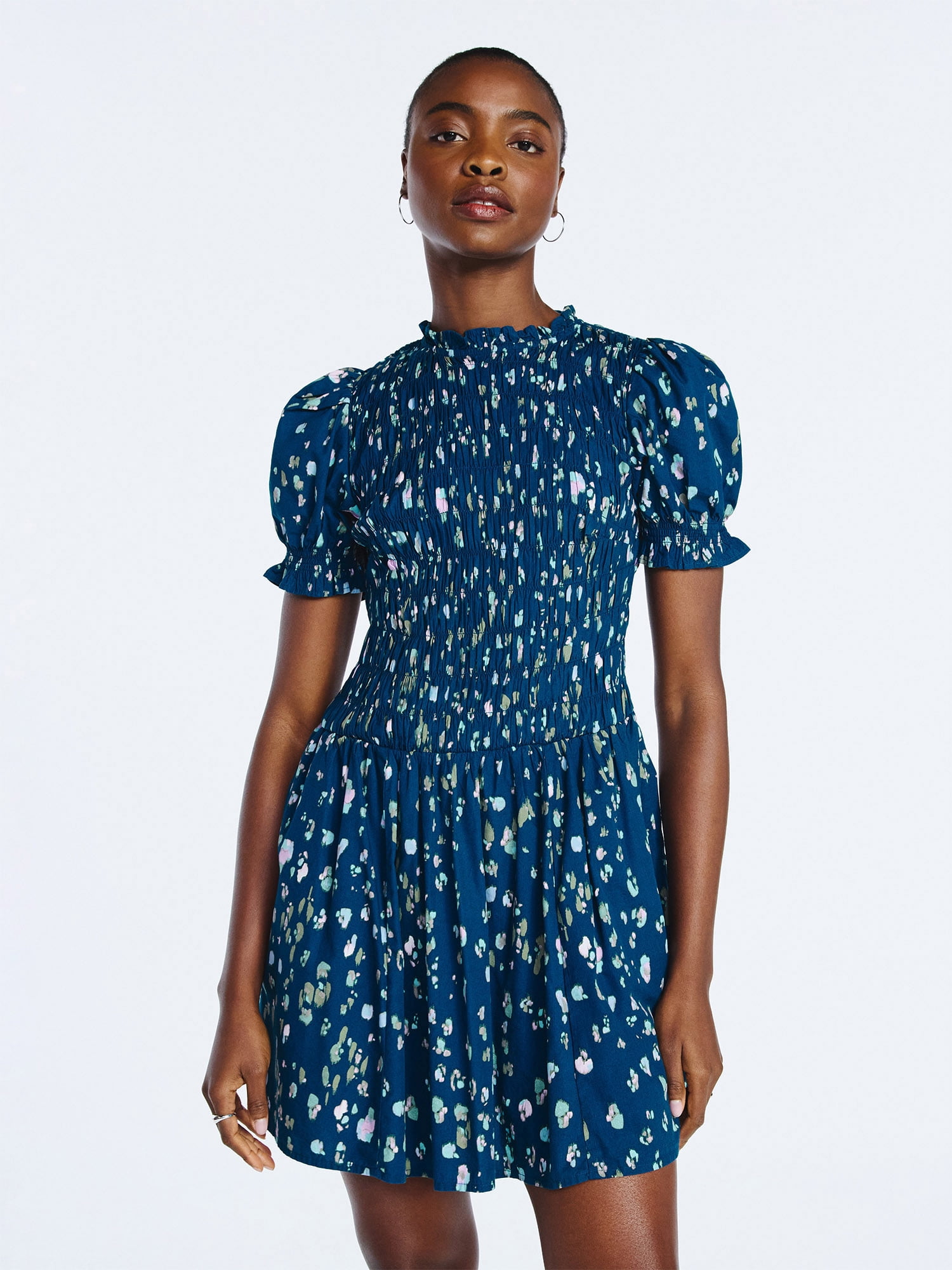 Scoop Women’s and Women's Plus Smocked Floral Mini Dress, Sizes XS-4X