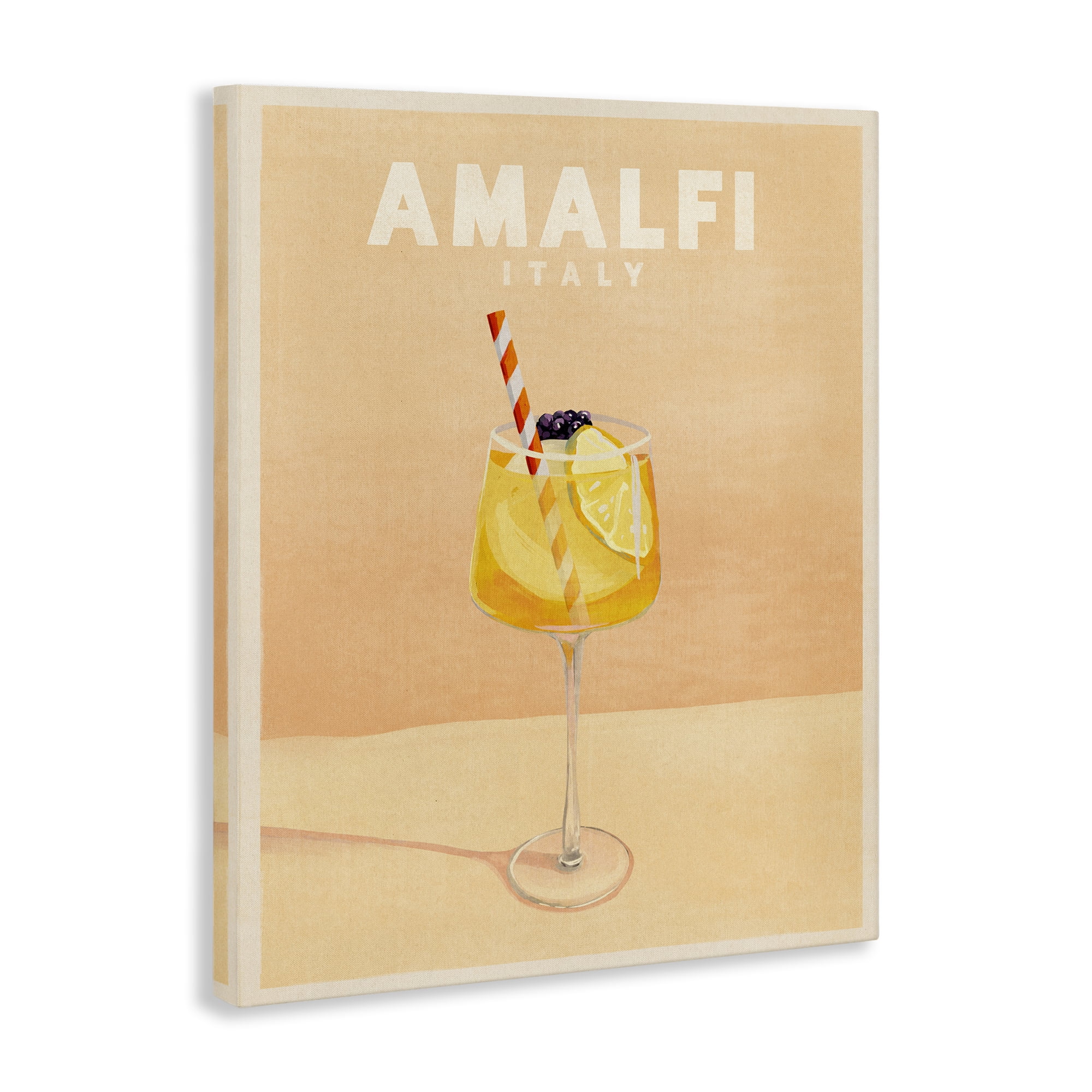 Stupell Industries Amalfi Italy with Cocktail Food & Beverage Painting Wrapped Canvas Art Print Wall Art, 36 x 48