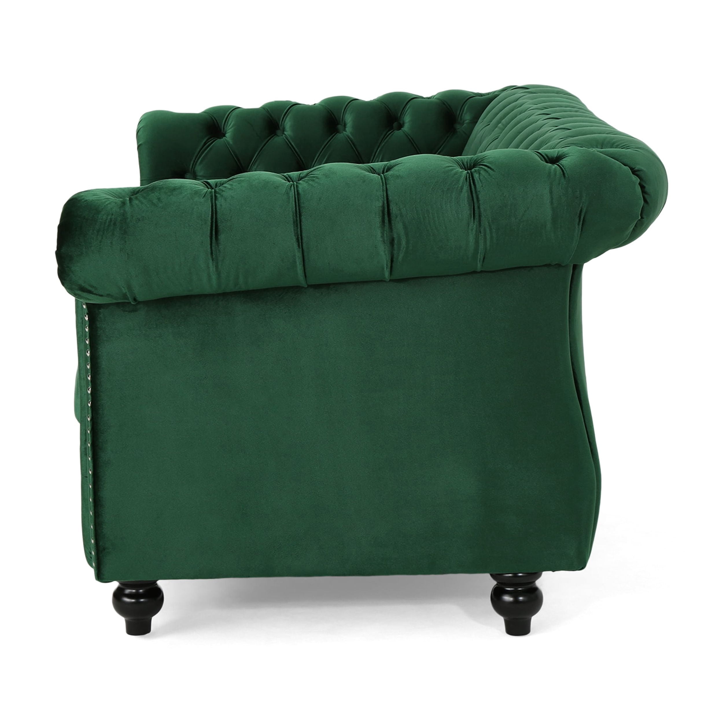 GDF Studio Karen Traditional Chesterfield New Velvet Loveseat Sofa, Emerald and Espresso