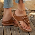 thumbnail image 4 of Rokment Women's Flower Orthopedic Flip Flops with Massage Sole Comfortable Arch Support Platform Wedge Walking Thong Sandals Boho Beach Casual Leather Dress Slip on Slides for Vacation Brown Size 6, 4 of 7