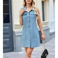 thumbnail image 6 of Denim Dresses for Women Sleeveless Stretchy Jean Summer Casual Western Short Button Down Dress with Patch Pocket Blue S, 6 of 9