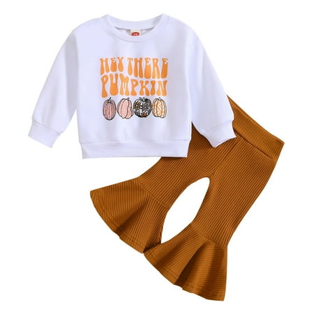

Toddler Girls Outfits Holiday Outfits Long Sleeve Cartoon Pumpkin Print Tops And Christmas Pants 2Pcs Set Kids Fall Girls Clothings 6 Months-12 Months